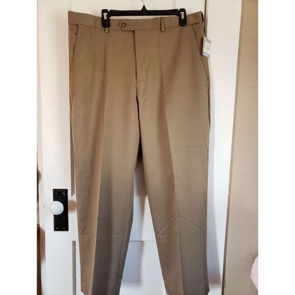 NWT‎ CROFT& BARROW CLASSIC NOIRON MICROFIBER FLAT FRONT 38X29 MEN PANTS BROWN - Picture 1 of 8
